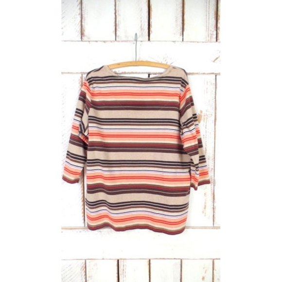 90s brown black peach striped cotton boxy pullover - Picture 4 of 5